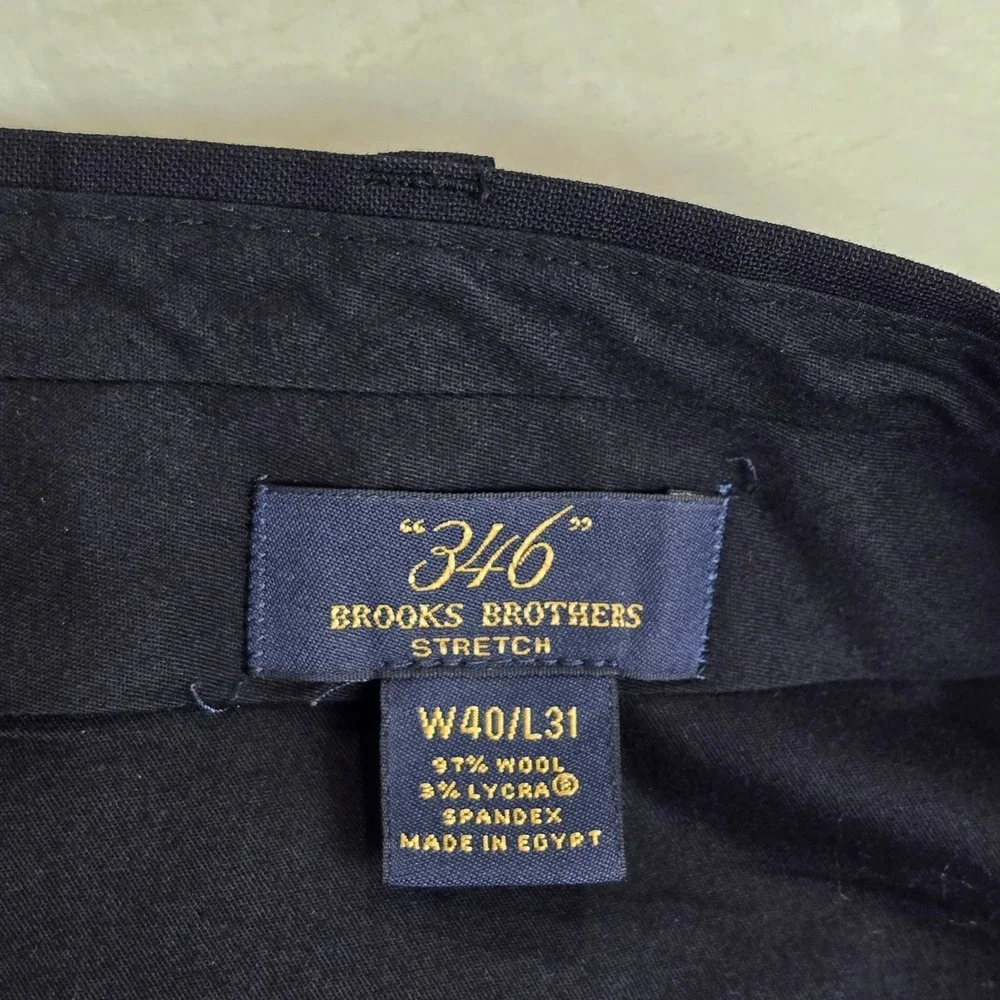 Brooks Brothers 346 Mens Navy Blue Wool Stretch Dress Pants 40x31 Flat Front